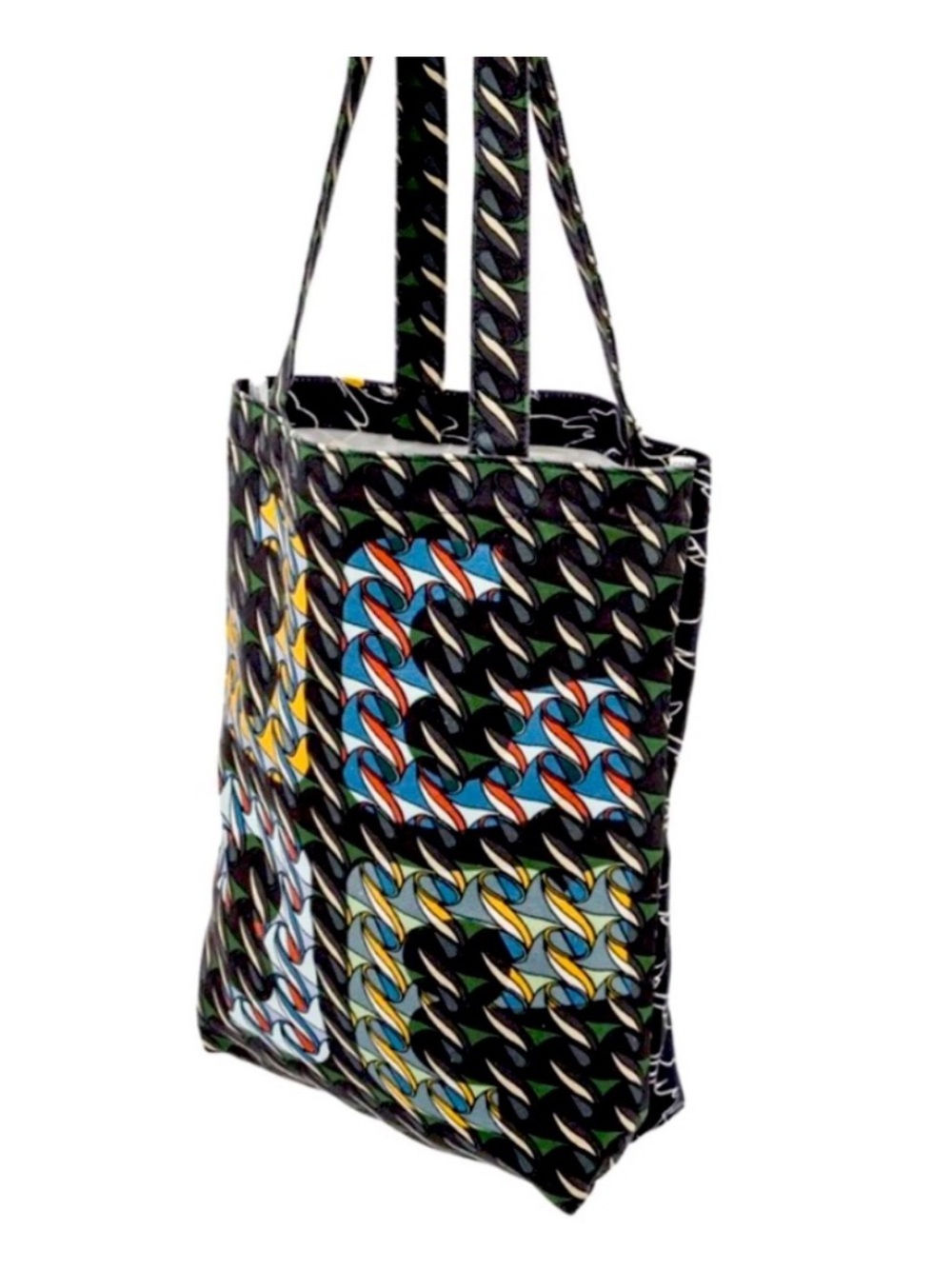 Tory Burch Printed Canvas Tote Black Goose Ribbon